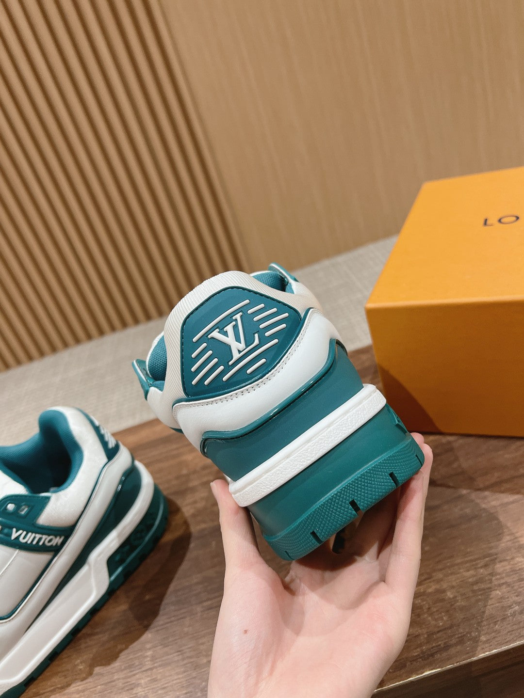 LV Trainer Maxi Sneaker White Mix Emerald Green Calfskin - 35