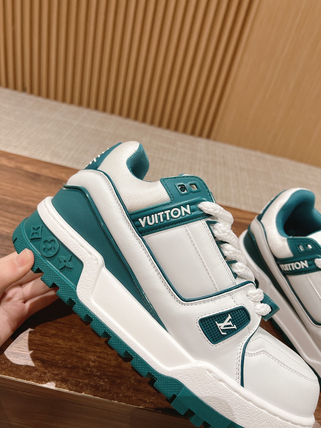 LV Trainer Maxi Sneaker White Mix Emerald Green Calfskin - 35