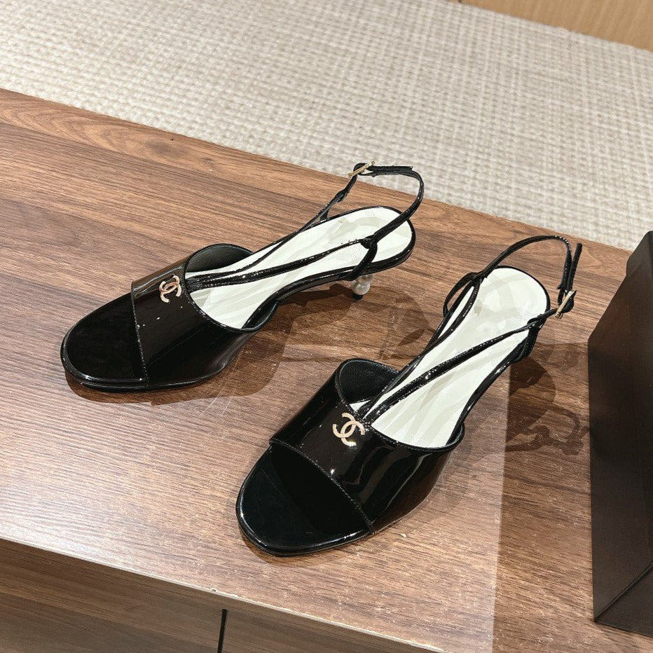 high heel 70 sandals black white patent calfskin - 35
