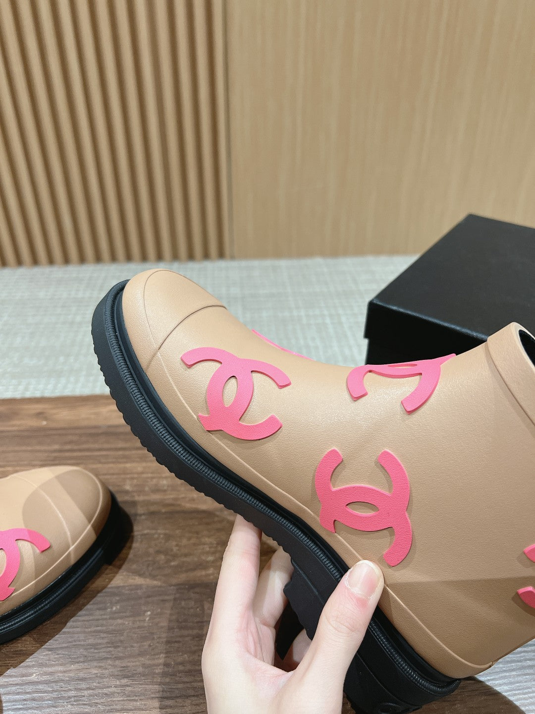CC RAIN BOOTS BEIGE CREAM TPU WITH PINK LOGO - 35