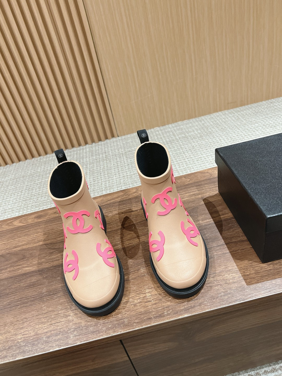 CC RAIN BOOTS BEIGE CREAM TPU WITH PINK LOGO - 35