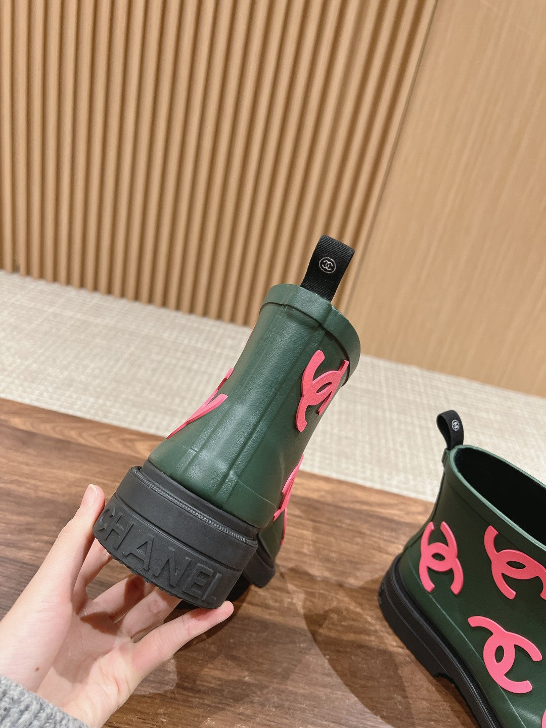 CC RAIN BOOTS GREEN FOREST TPU WITH PINK LOGO - 35