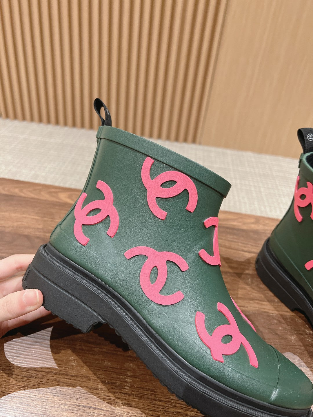 CC RAIN BOOTS GREEN FOREST TPU WITH PINK LOGO - 35
