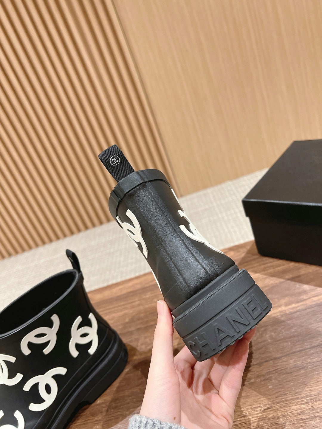 CC RAIN BOOTS BLACK TPU WITH WHITE LOGO - 35