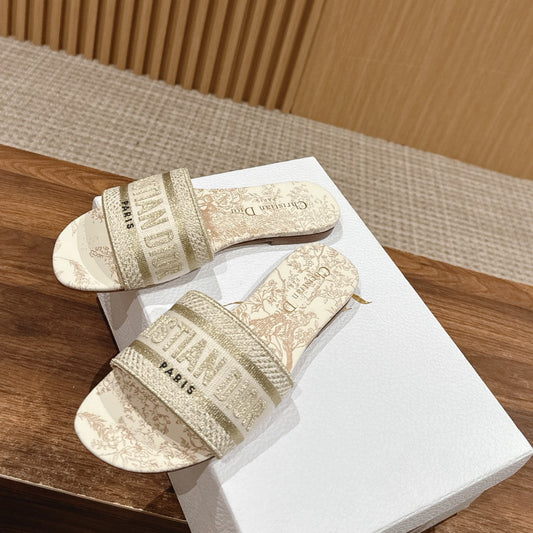 Шльопанці DIOR 26S БЕЖЕВОГО КОЛЬОРУ З ЛОГОТИПОМ TOILE DE JOUY