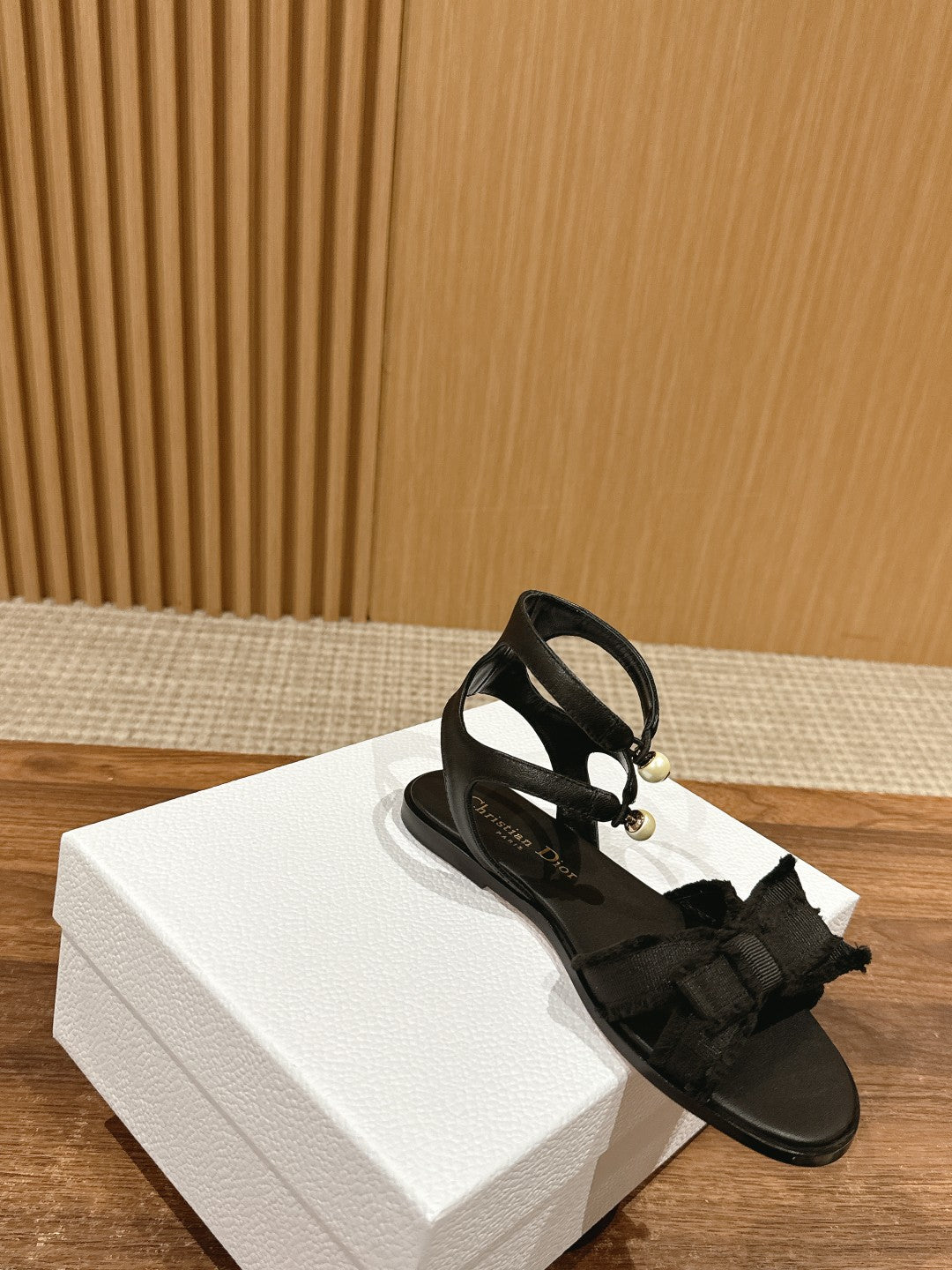 DIOR ADIORABLE SANDALS 25S IN BLACK FABRIC AND LAMBSKIN WITH PEARL DETAILING - 35
