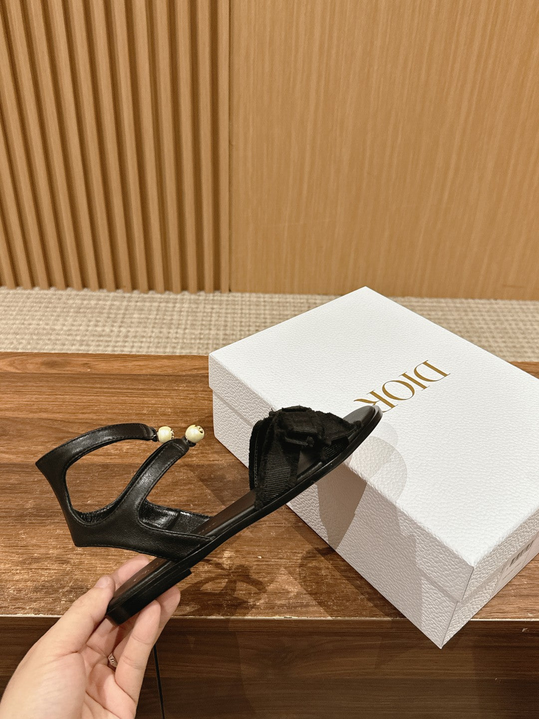 DIOR ADIORABLE SANDALS 25S IN BLACK FABRIC AND LAMBSKIN WITH PEARL DETAILING - 35