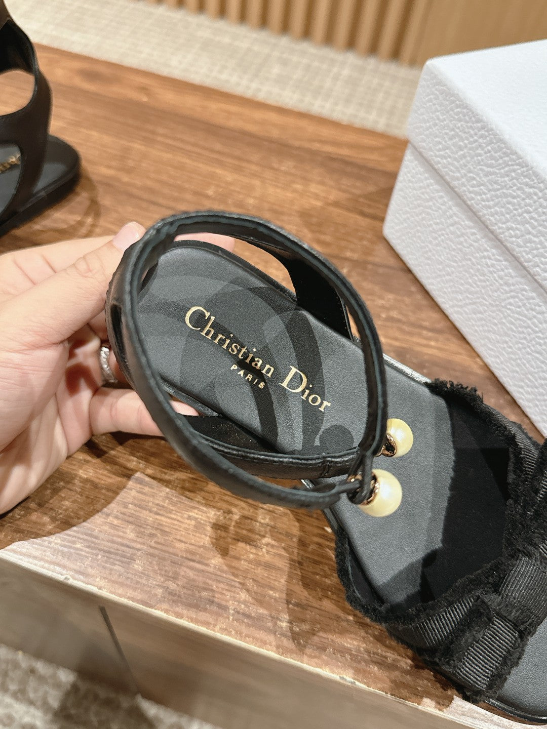 DIOR ADIORABLE SANDALS 25S IN BLACK FABRIC AND LAMBSKIN WITH PEARL DETAILING - 35