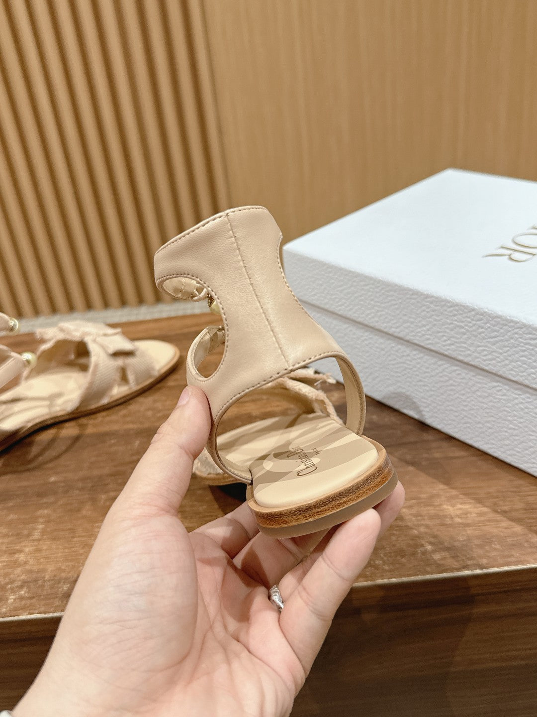 DIOR ADIORABLE SANDALS 25S IN LIGHT BEIGE FABRIC AND LAMBSKIN WITH PEARL DETAILING - 35