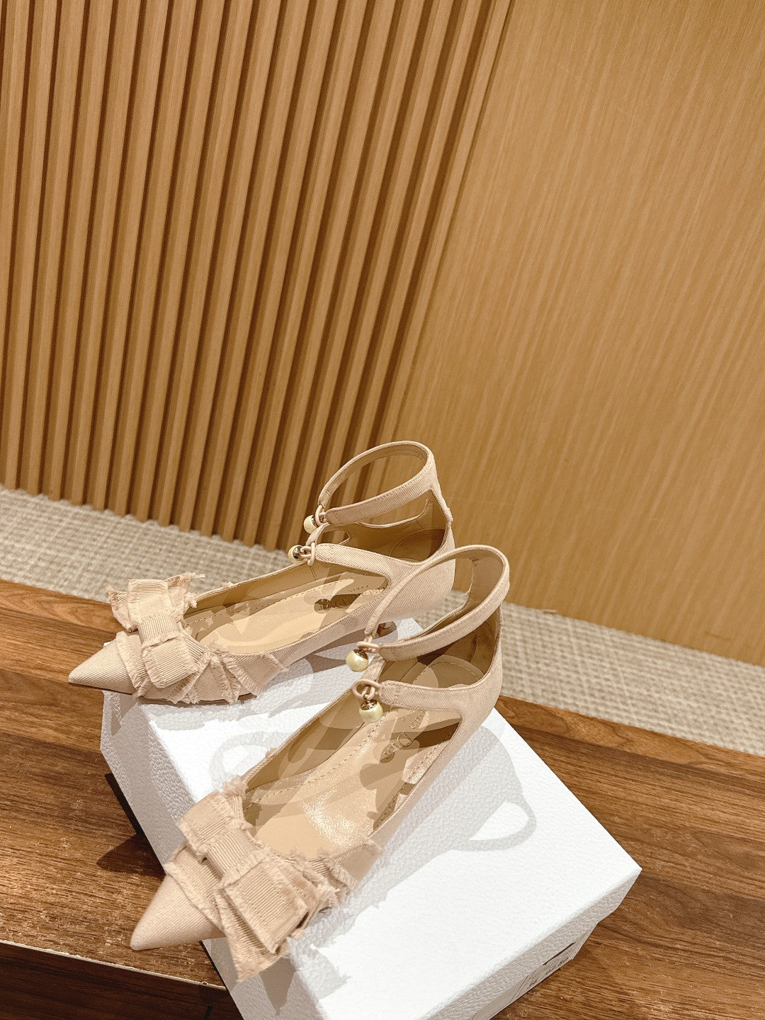 DIOR ADIORABLE HIGH HEEL 25S IN LIGHT BEIGE FABRIC WITH PEARL DETAILING - 35