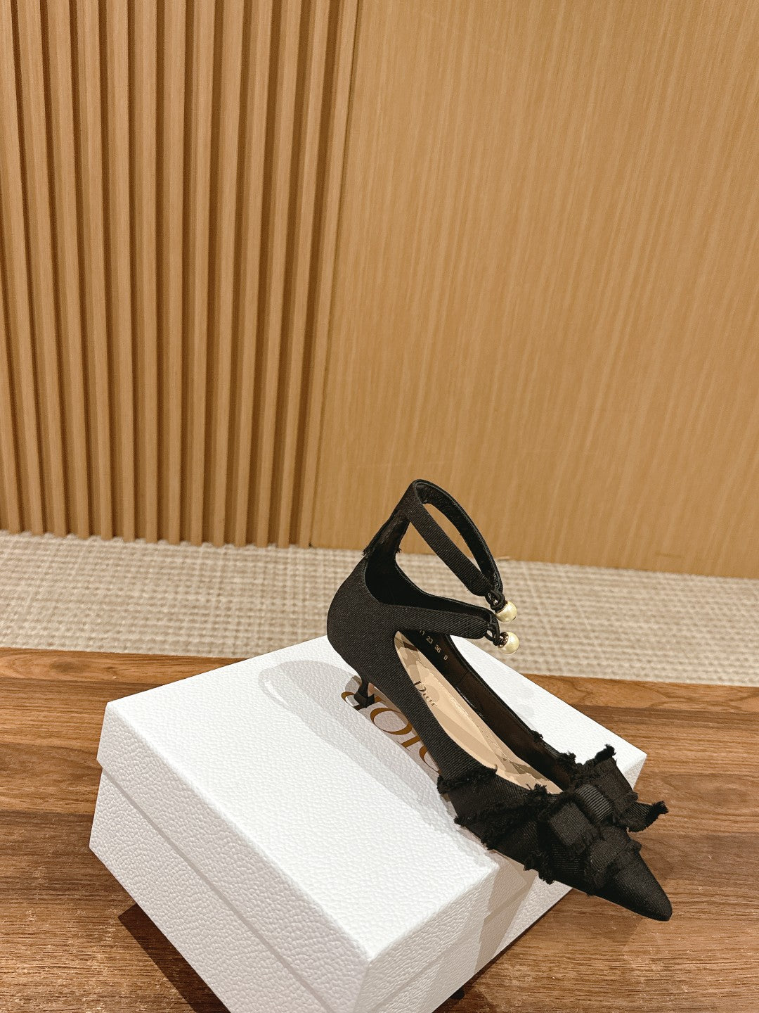 DIOR ADIORABLE HIGH HEEL 25S IN BLACK FABRIC WITH PEARL DETAILING - 35