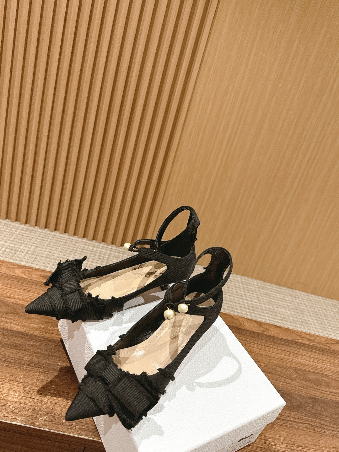 DIOR ADIORABLE HIGH HEEL 25S IN BLACK FABRIC WITH PEARL DETAILING - 35