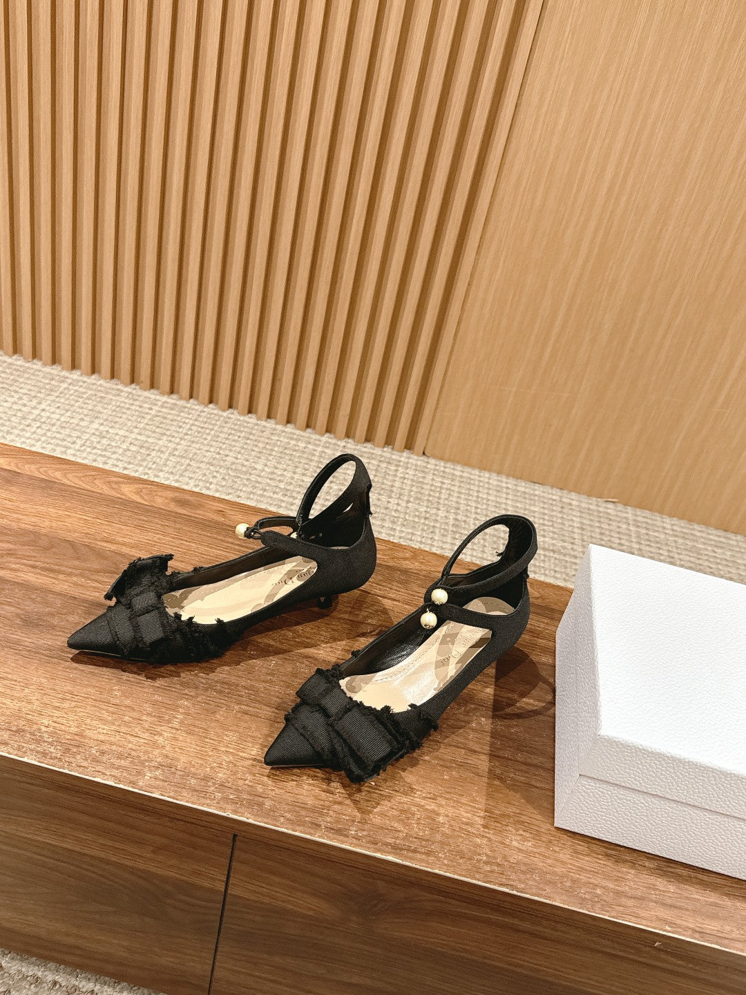 DIOR ADIORABLE HIGH HEEL 25S IN BLACK FABRIC WITH PEARL DETAILING - 35