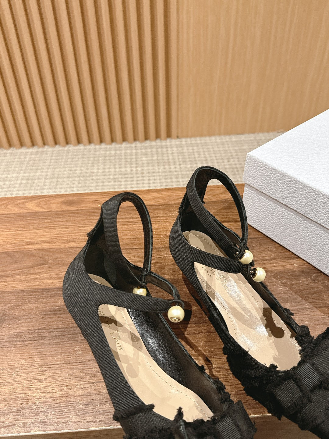 DIOR ADIORABLE HIGH HEEL 25S IN BLACK FABRIC WITH PEARL DETAILING - 35
