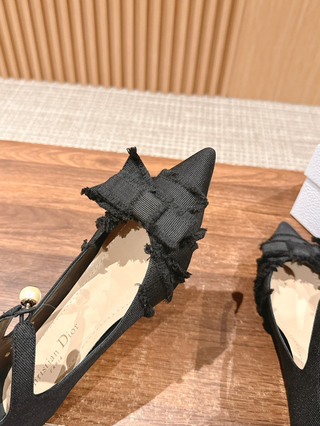 DIOR ADIORABLE HIGH HEEL 25S IN BLACK FABRIC WITH PEARL DETAILING - 35