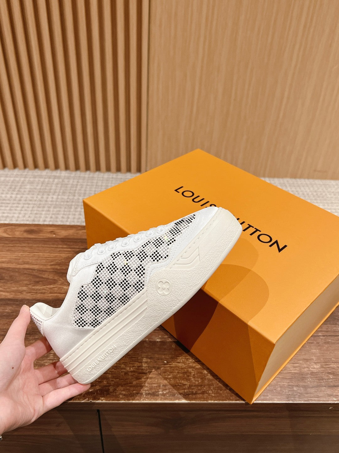 LV GROOVY SNEAKER IN WHITE DAMIER STRASS AND CALFSKIN - 35