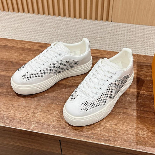 LV GROOVY SNEAKER IN WHITE DAMIER STRASS AND CALFSKIN - 35