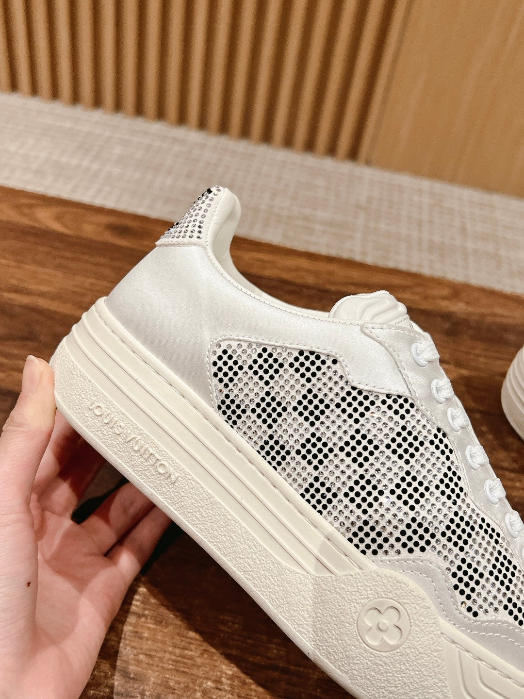 LV GROOVY SNEAKER IN WHITE DAMIER STRASS AND CALFSKIN - 35