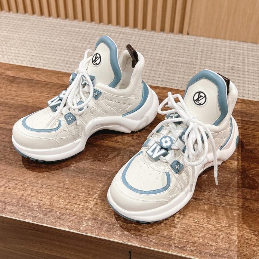 LV ARCHLIGHT SNEAKER IN WHITE MIX SKY BLUE EMBOSSED CALFSKIN - 35