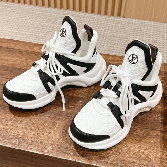 LV ARCHLIGHT SNEAKER IN WHITE MIX BLACK EMBOSSED CALFSKIN - 35