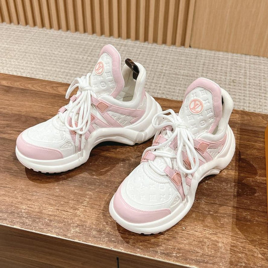 LV ARCHLIGHT SNEAKER IN WHITE MIX BABY PINK EMBOSSED CALFSKIN - 35