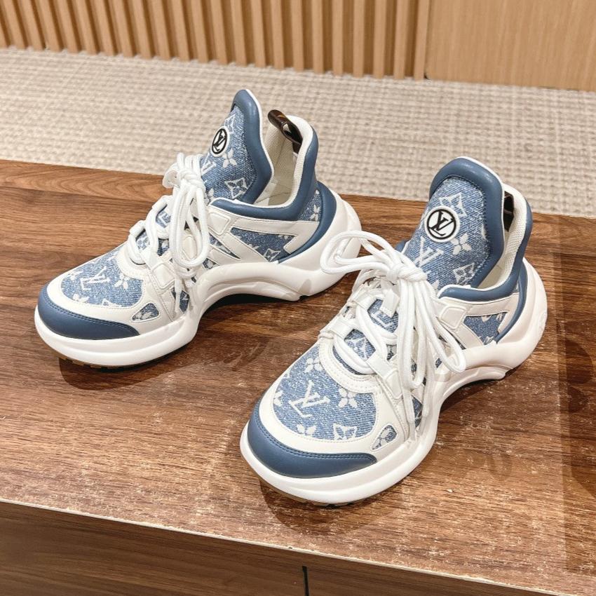 LV ARCHLIGHT SNEAKER IN WHITE MIX AEGEAN BLUE CALFSKIN AND MONOGRAM DENIM - 35