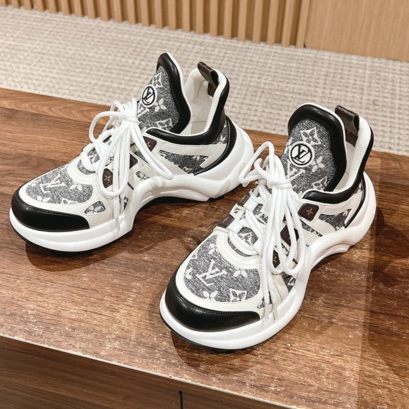 LV ARCHLIGHT SNEAKER IN WHITE MIX BLACK CALFSKIN AND MONOGRAM DENIM - 35