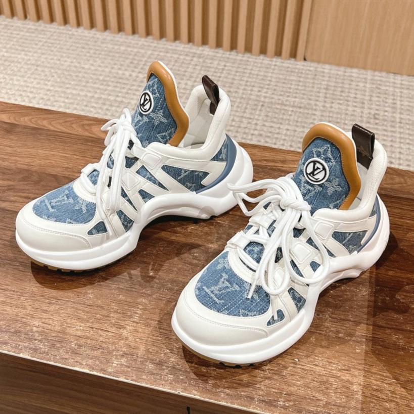 LV ARCHLIGHT SNEAKER IN WHITE CALFSKIN AND LIGHT BLUE MONOGRAM DENIM - 35