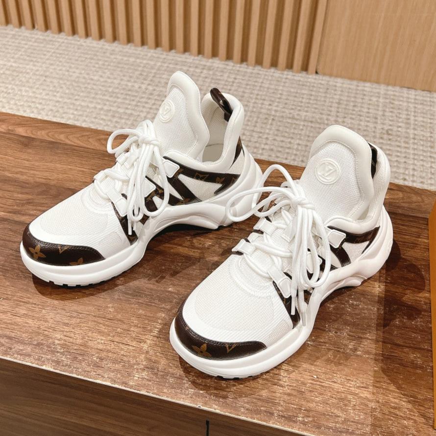 LV ARCHLIGHT SNEAKER IN WHITE CANVAS AND CHOCOLATE BROWN MONOGRAM CALFSKIN - 35