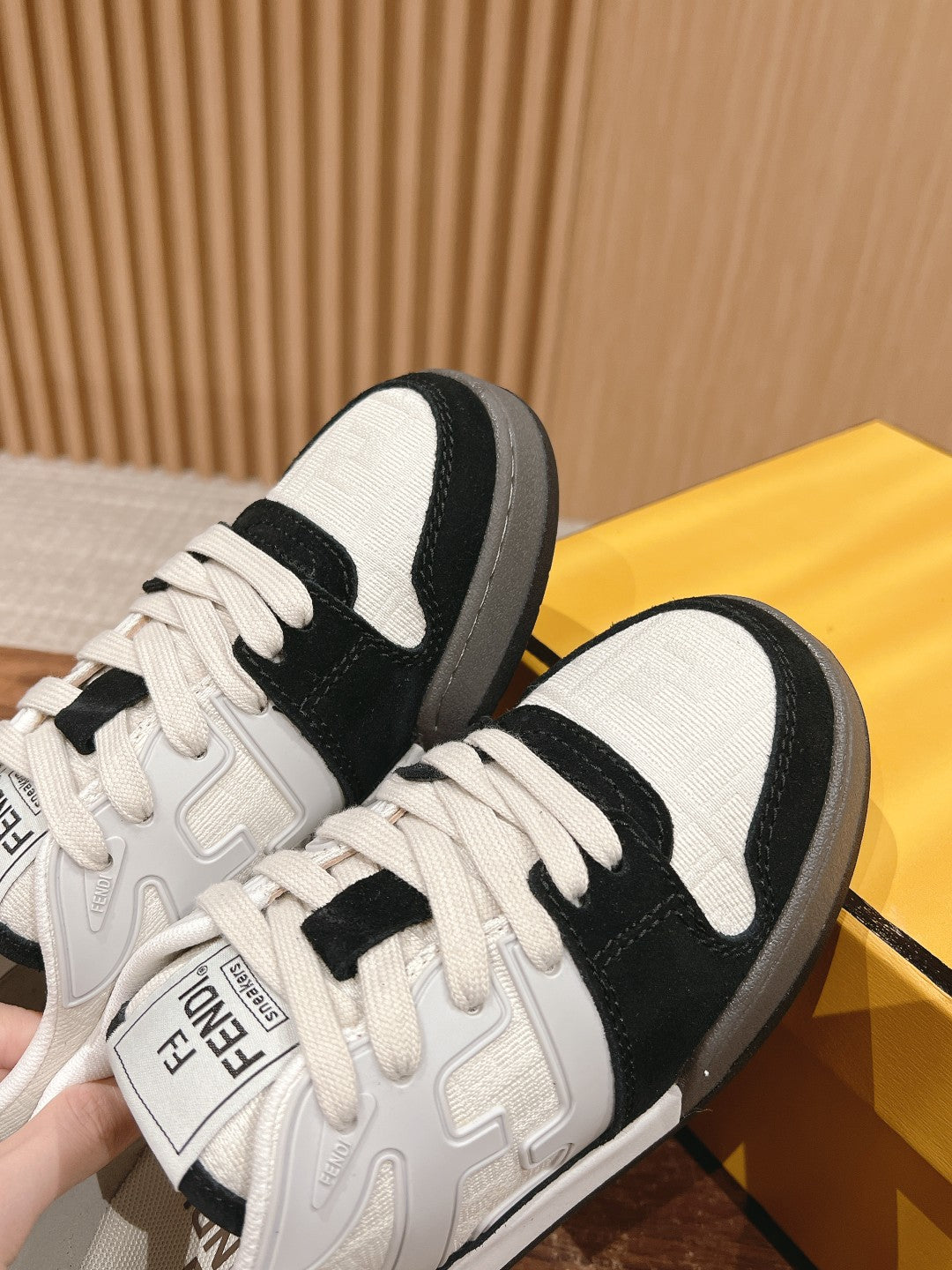 FENDI MATCH TRAINER IN BLACK MIX WHITE CALFSKIN AND HIGH-DENSIITY FABRIC - 35