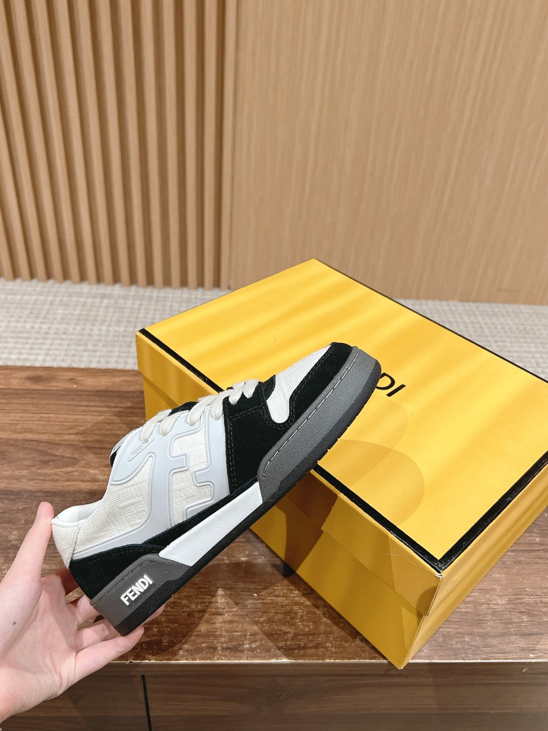 FENDI MATCH TRAINER IN BLACK MIX WHITE CALFSKIN AND HIGH-DENSIITY FABRIC - 35