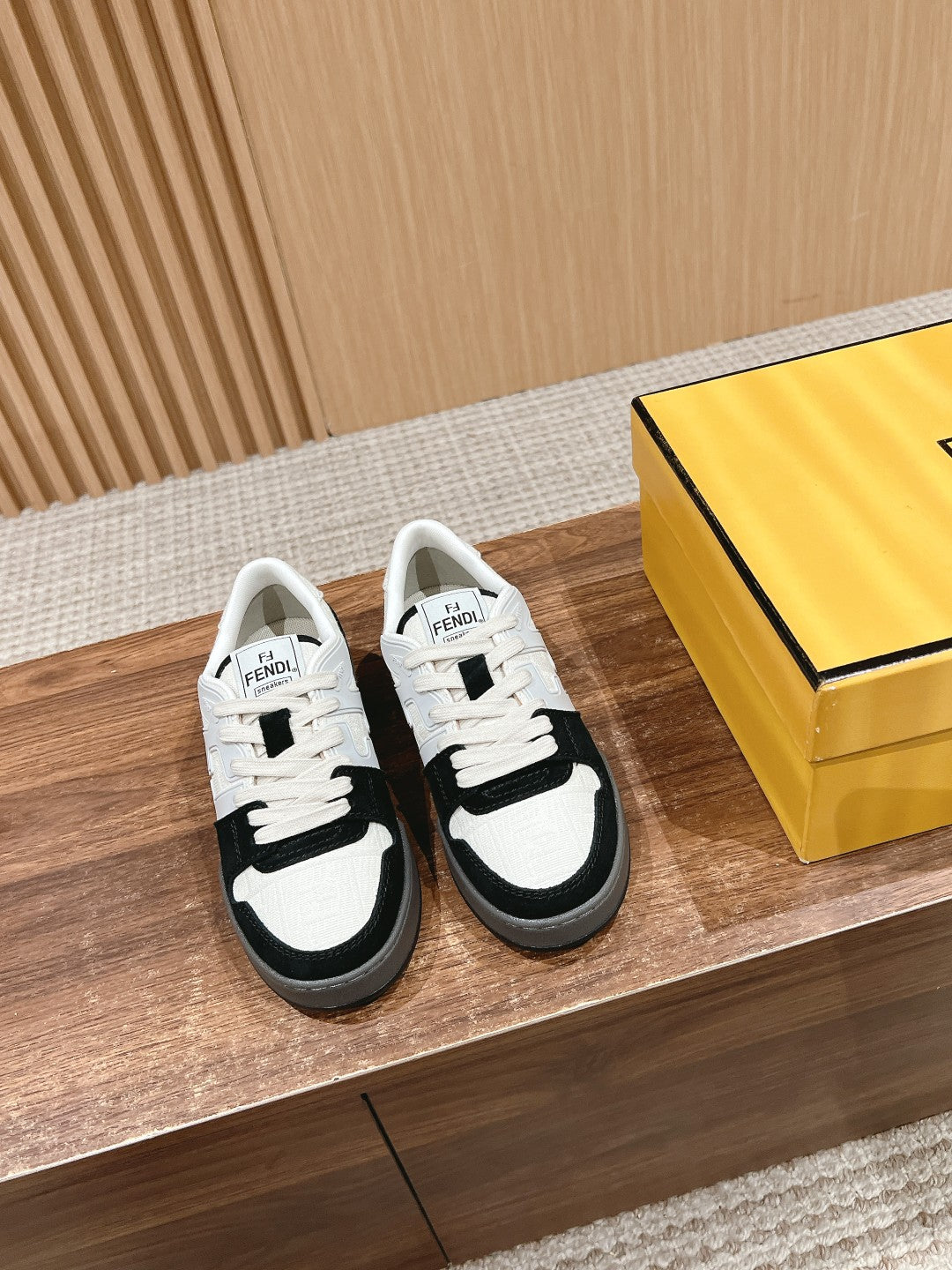 FENDI MATCH TRAINER IN BLACK MIX WHITE CALFSKIN AND HIGH-DENSIITY FABRIC - 35