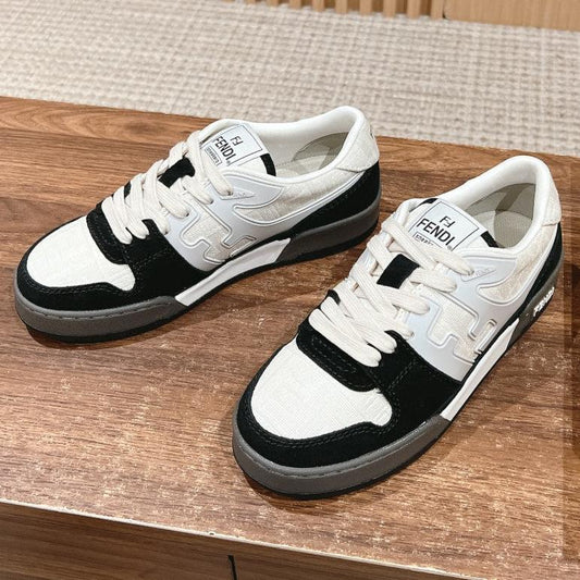 FENDI MATCH TRAINER IN BLACK MIX WHITE CALFSKIN AND HIGH-DENSIITY FABRIC - 35