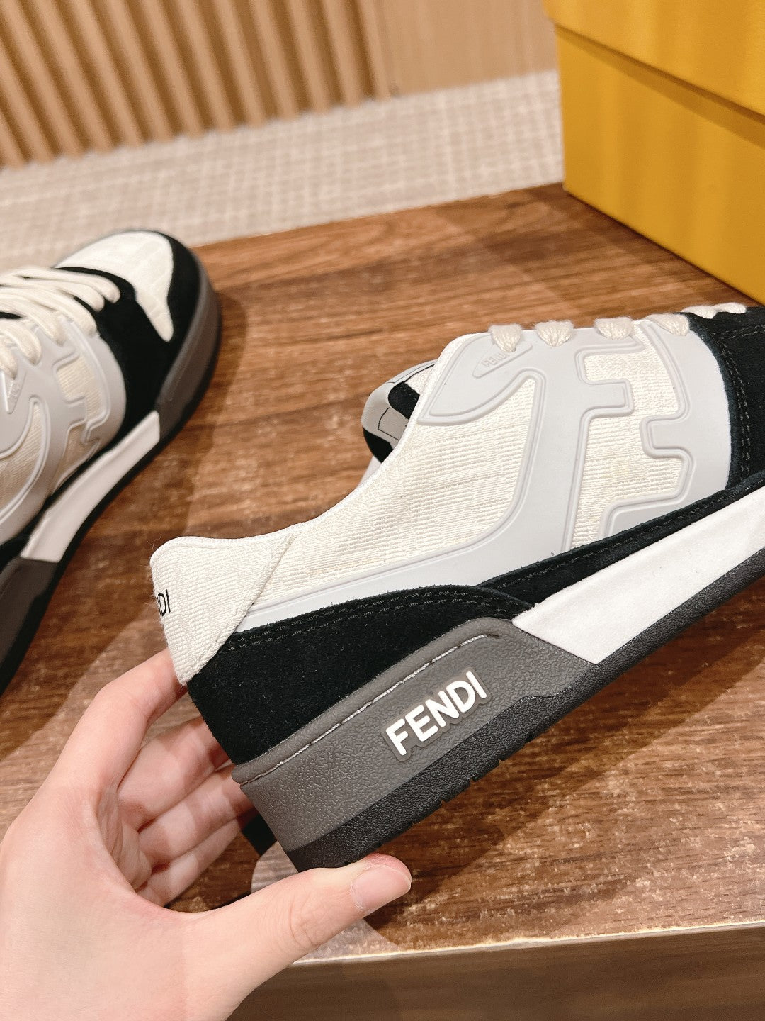 FENDI MATCH TRAINER IN BLACK MIX WHITE CALFSKIN AND HIGH-DENSIITY FABRIC - 35