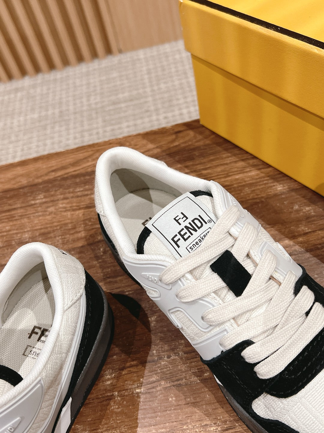 FENDI MATCH TRAINER IN BLACK MIX WHITE CALFSKIN AND HIGH-DENSIITY FABRIC - 35