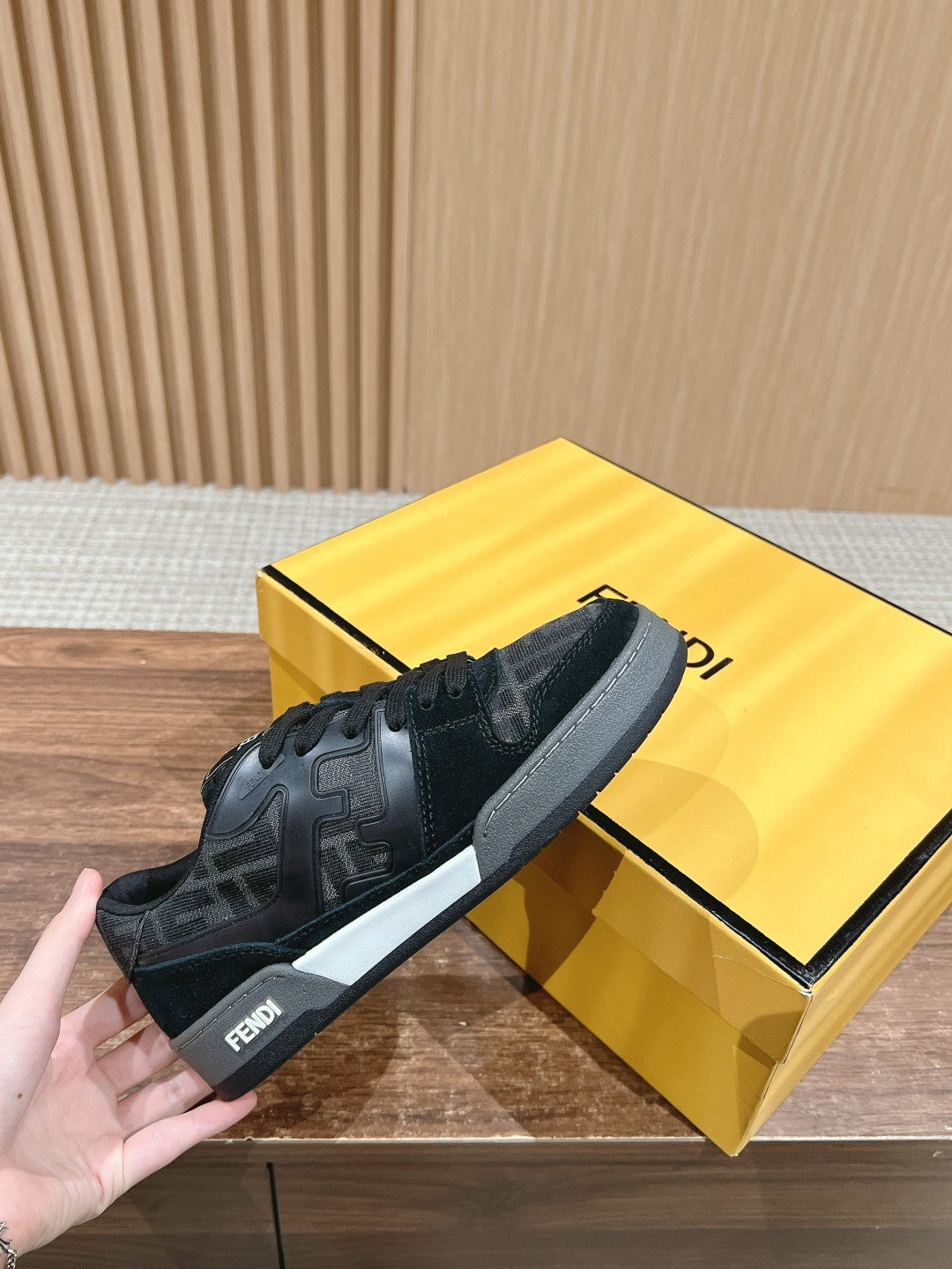 FENDI MATCH TRAINER IN BLACK CALFSKIN AND HIGH-DENSIITY FABRIC - 35