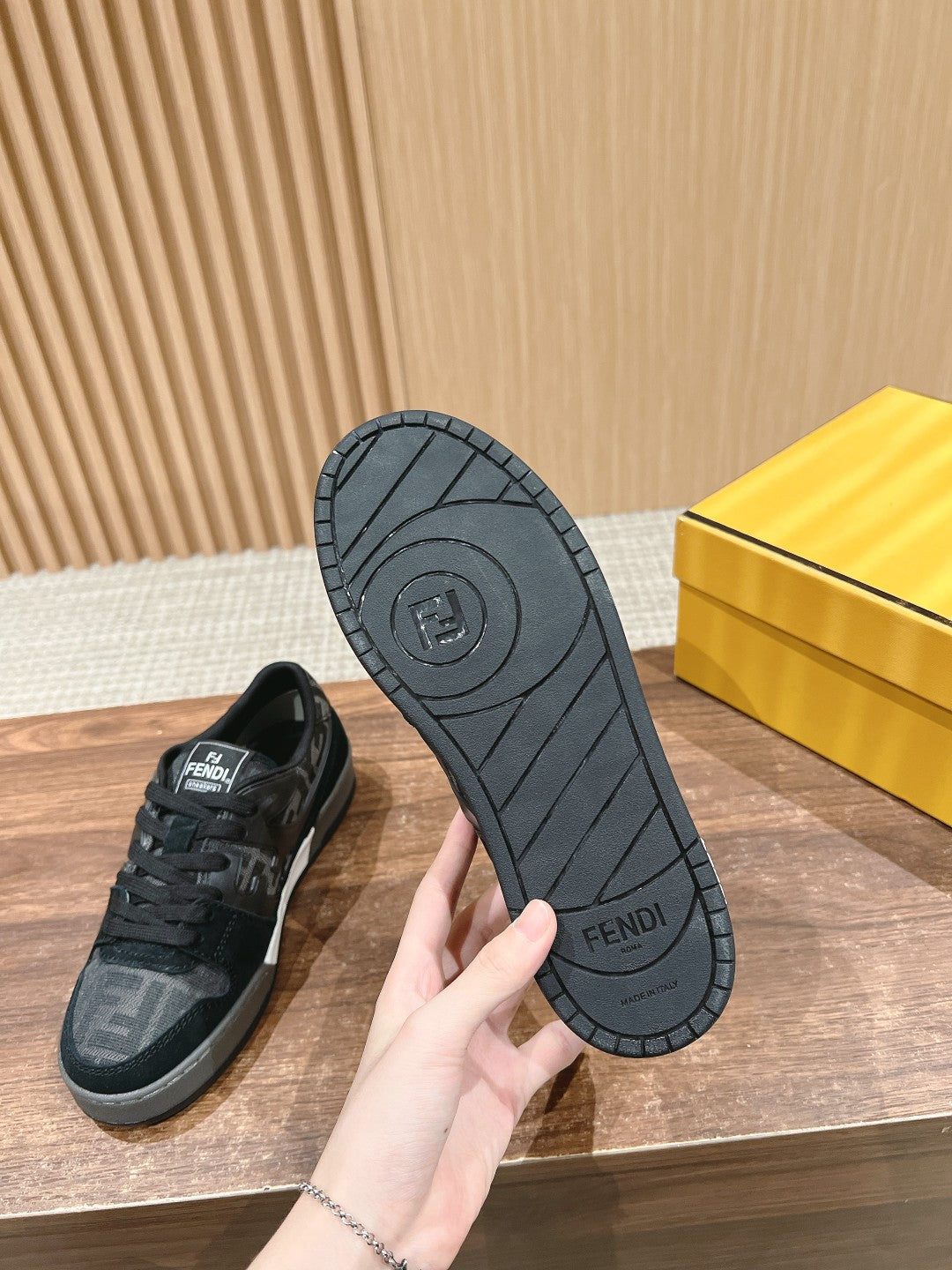 FENDI MATCH TRAINER IN BLACK CALFSKIN AND HIGH-DENSIITY FABRIC - 35