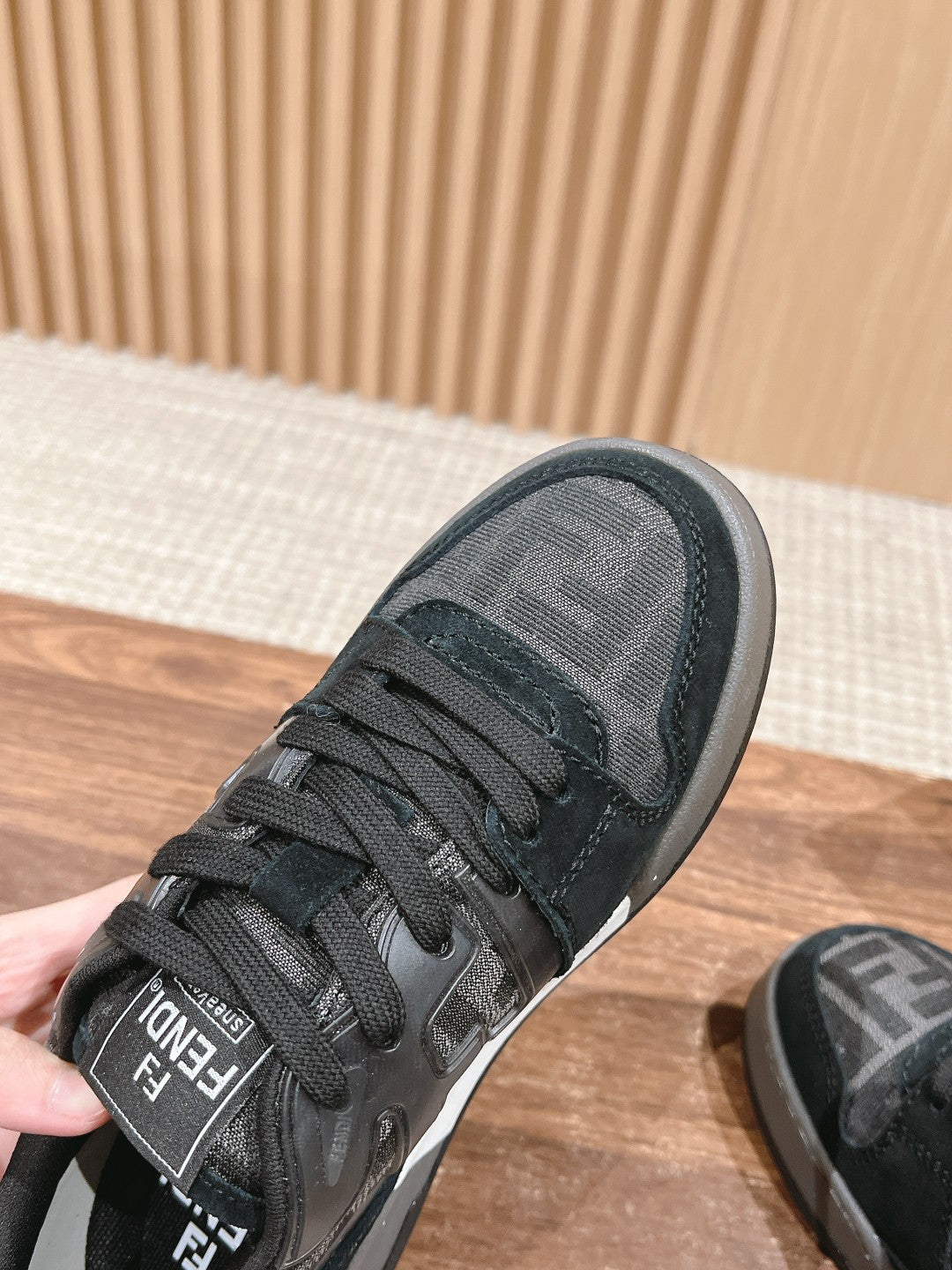FENDI MATCH TRAINER IN BLACK CALFSKIN AND HIGH-DENSIITY FABRIC - 35