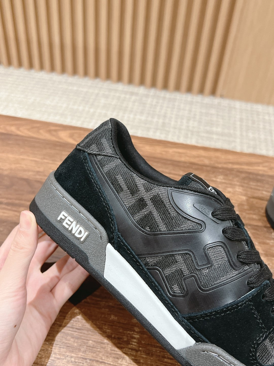 FENDI MATCH TRAINER IN BLACK CALFSKIN AND HIGH-DENSIITY FABRIC - 35