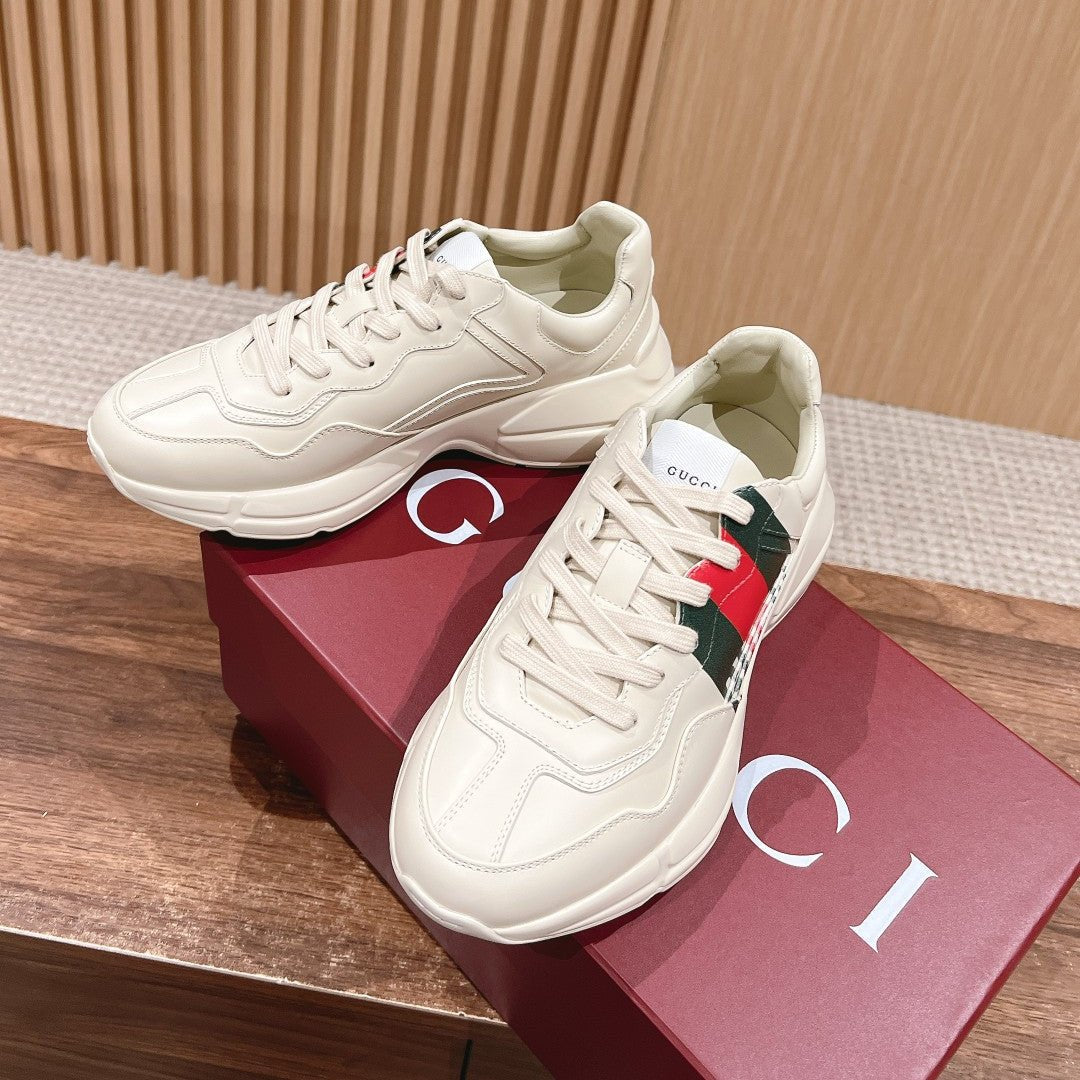 GG RHYTON TRAINER WHITE CALFSKIN WITH WEB LOGO - 35
