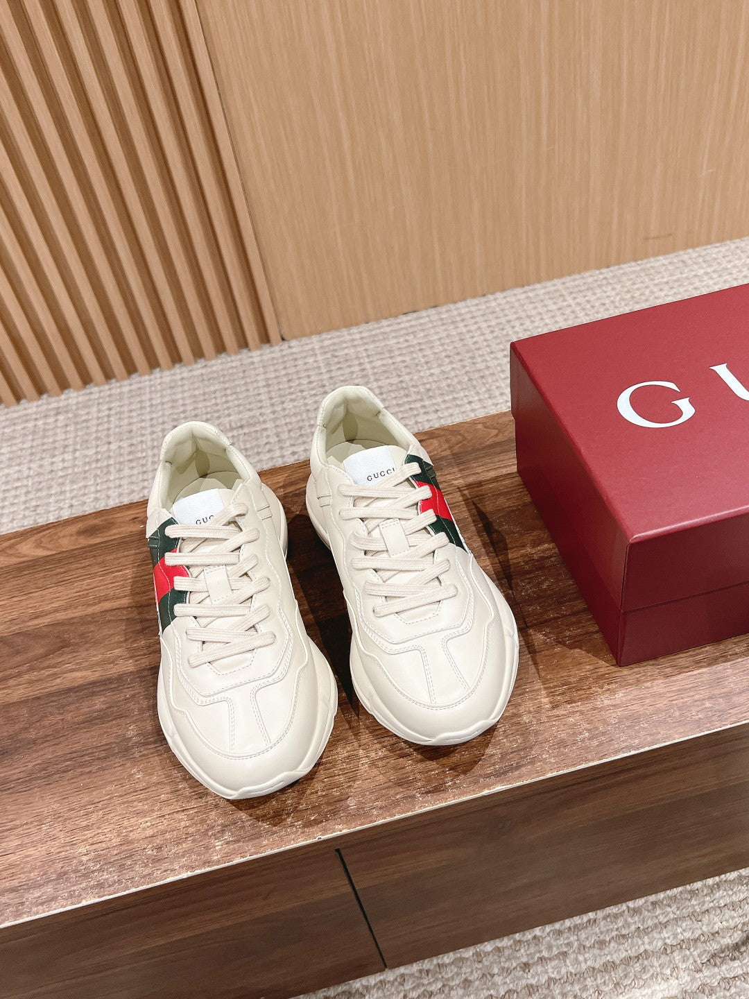 GG RHYTON TRAINER WHITE CALFSKIN WITH WEB LOGO - 35