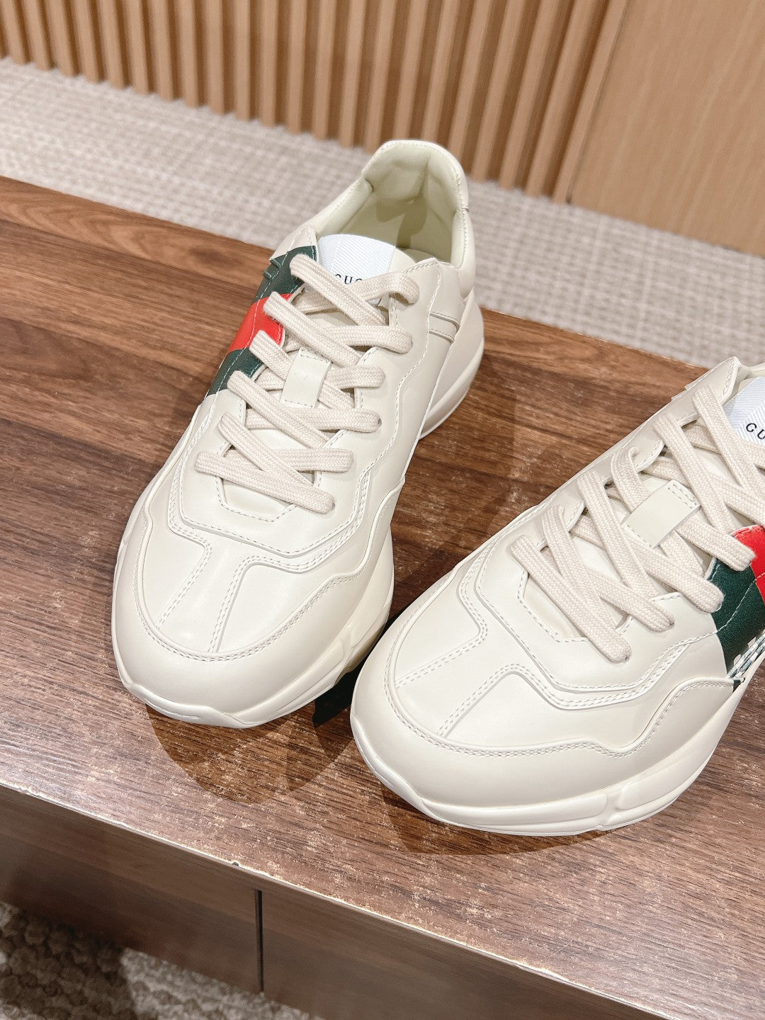 GG RHYTON TRAINER WHITE CALFSKIN WITH WEB LOGO - 35