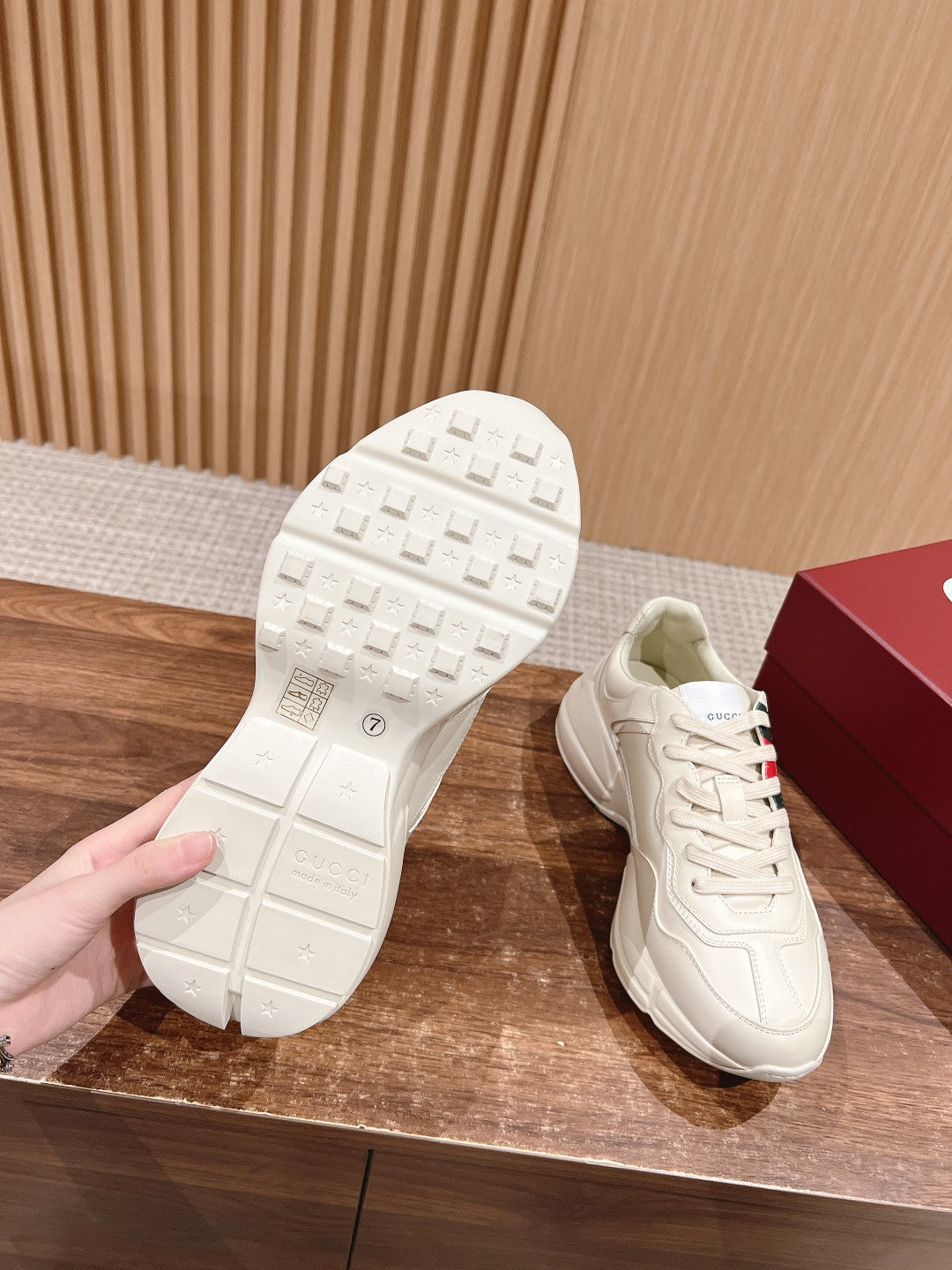 GG RHYTON TRAINER WHITE CALFSKIN WITH WEB LOGO - 35