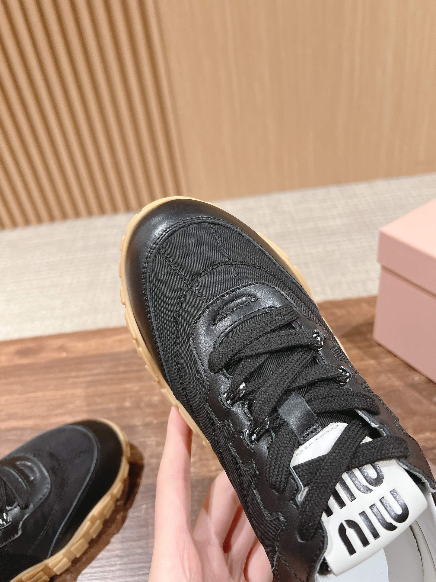 RUNNING SNEAKERS IN BLACK LAMBSKIN AND FABRIC ANTI-SLIP RUBBER SOLE - 35