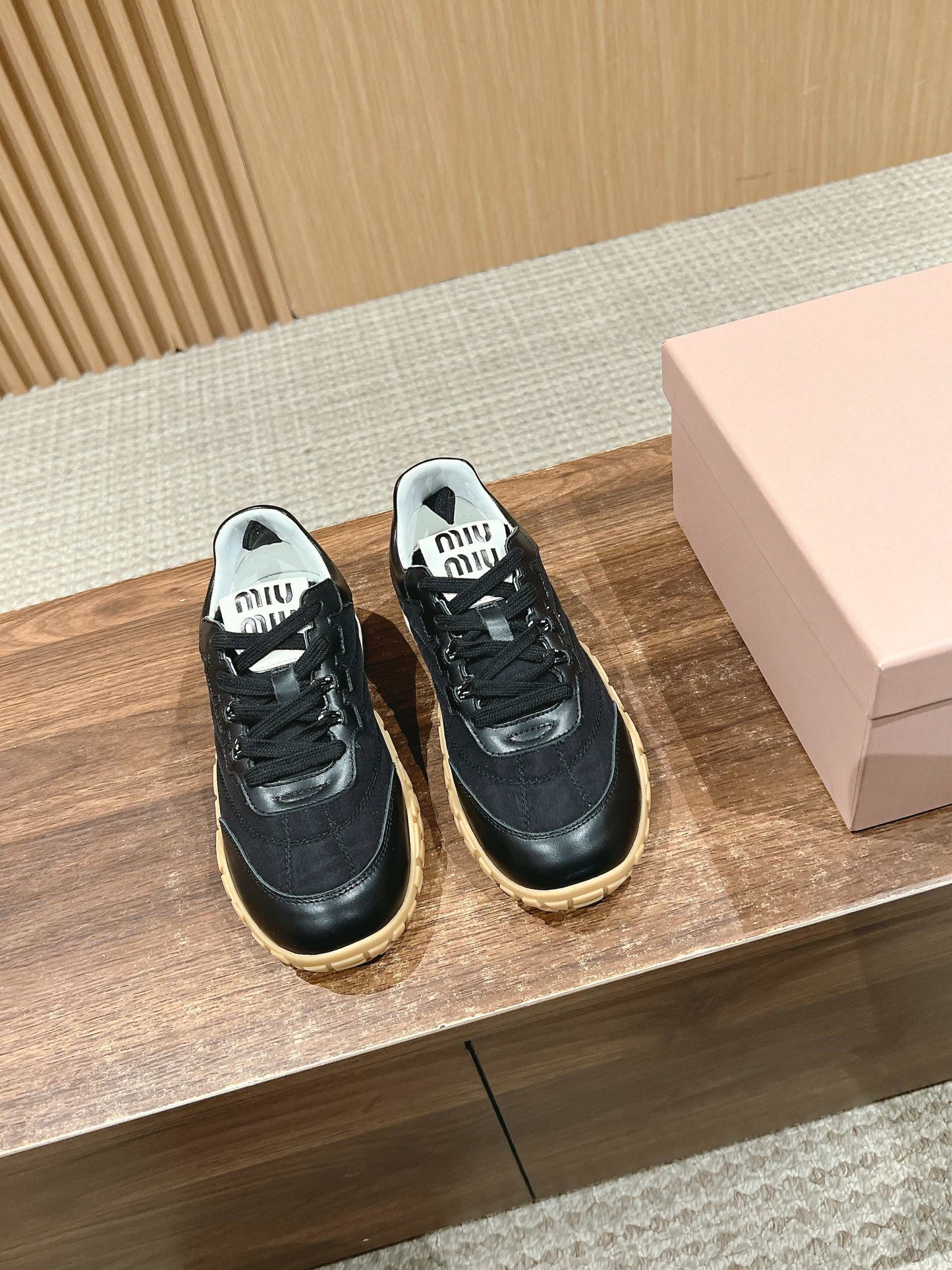 RUNNING SNEAKERS IN BLACK LAMBSKIN AND FABRIC ANTI-SLIP RUBBER SOLE - 35