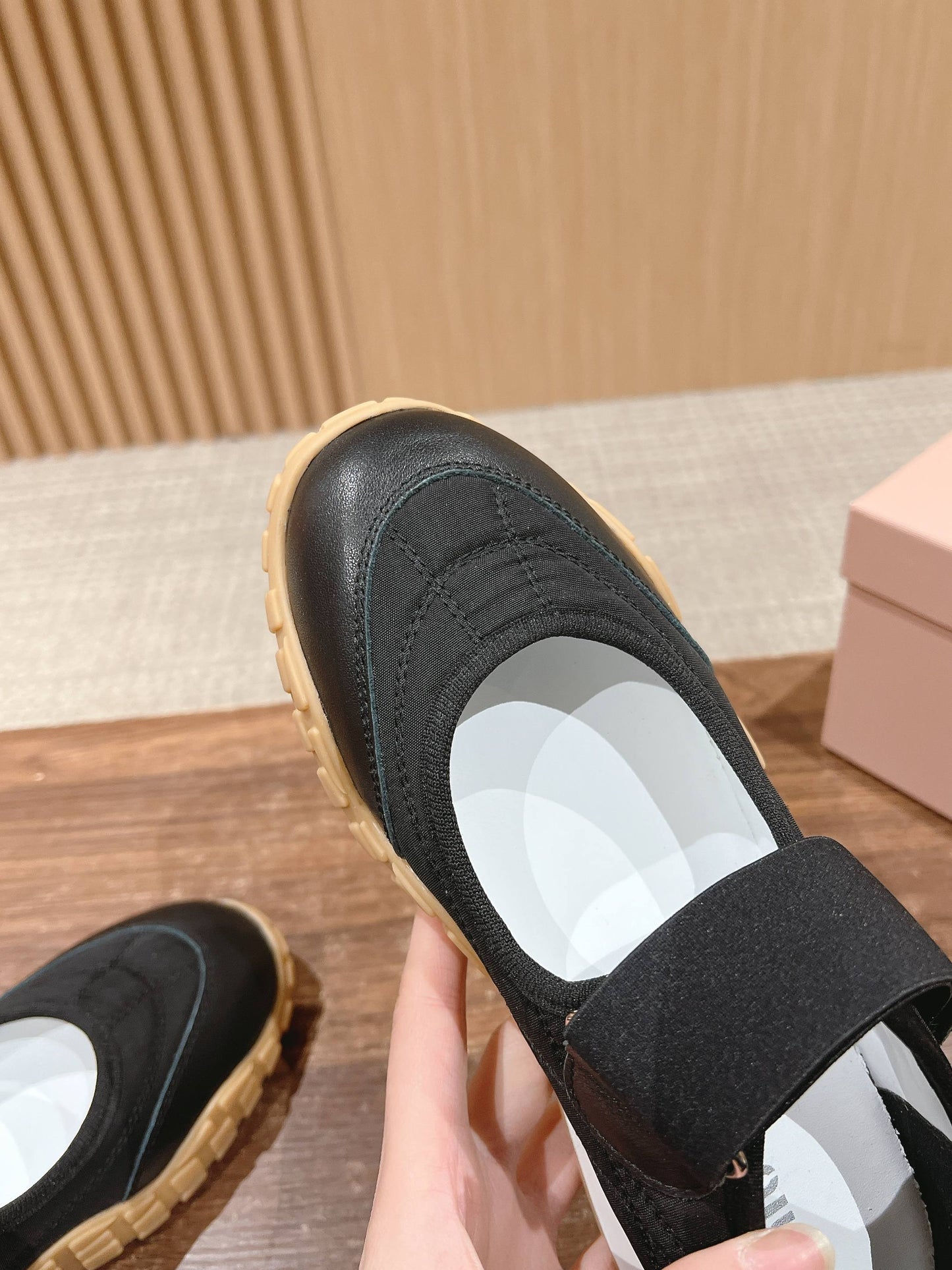 BALLET SHOES IN BLACK LAMBSKIN AND FABRIC ANTI-SLIP RUBBER SOLE - 35