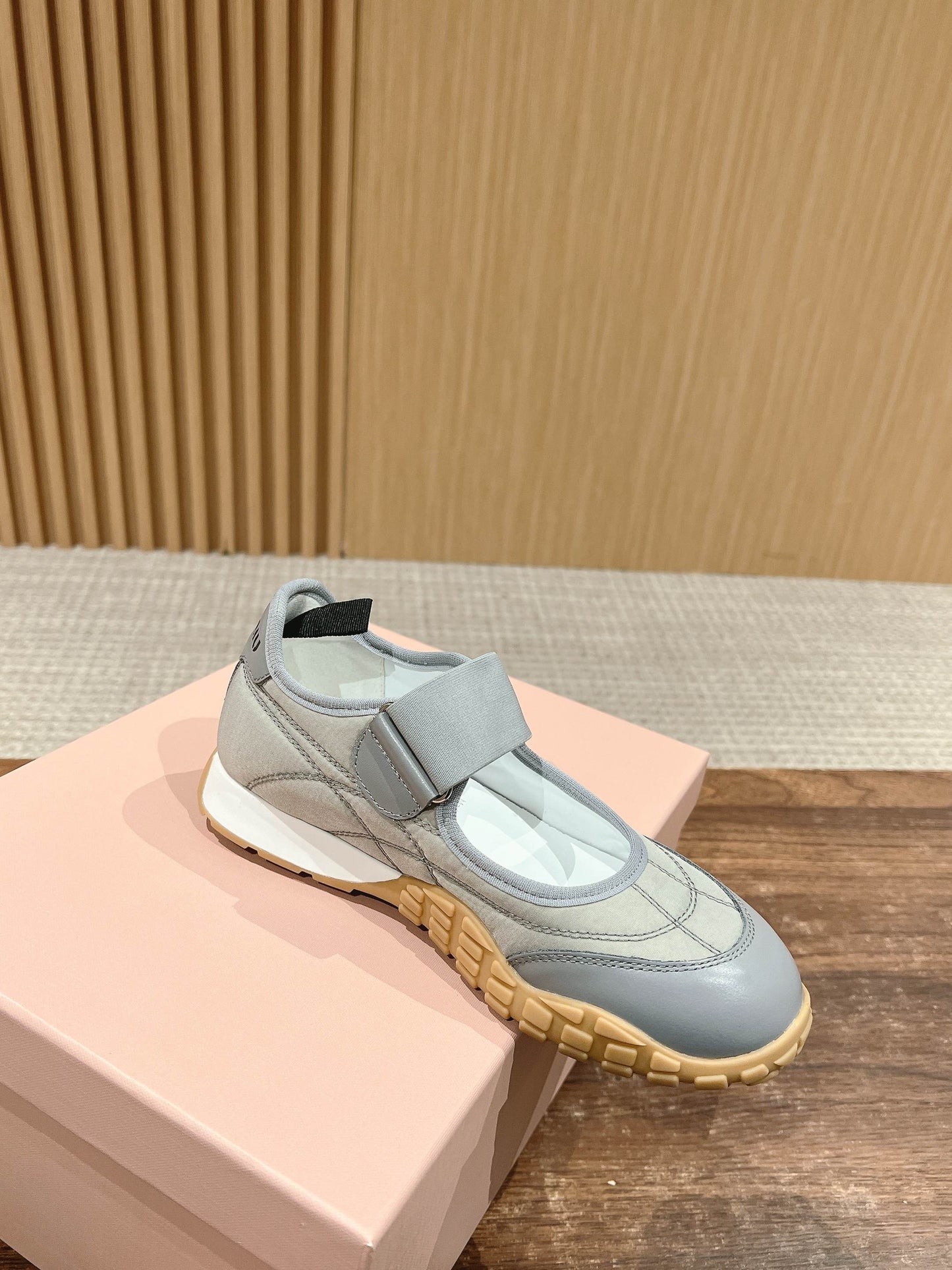 BALLET SHOES IN GRAY LAMBSKIN AND FABRIC ANTI-SLIP RUBBER SOLE - 35