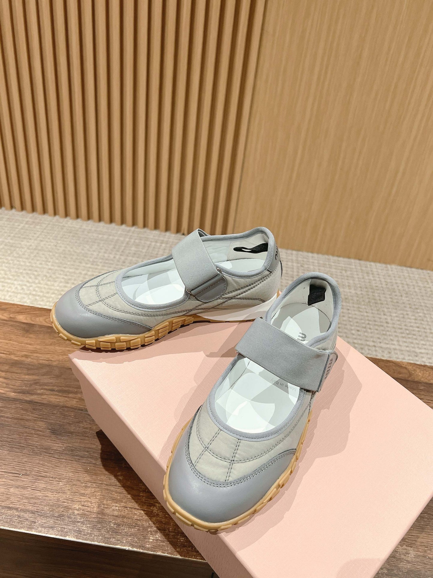 BALLET SHOES IN GRAY LAMBSKIN AND FABRIC ANTI-SLIP RUBBER SOLE - 35