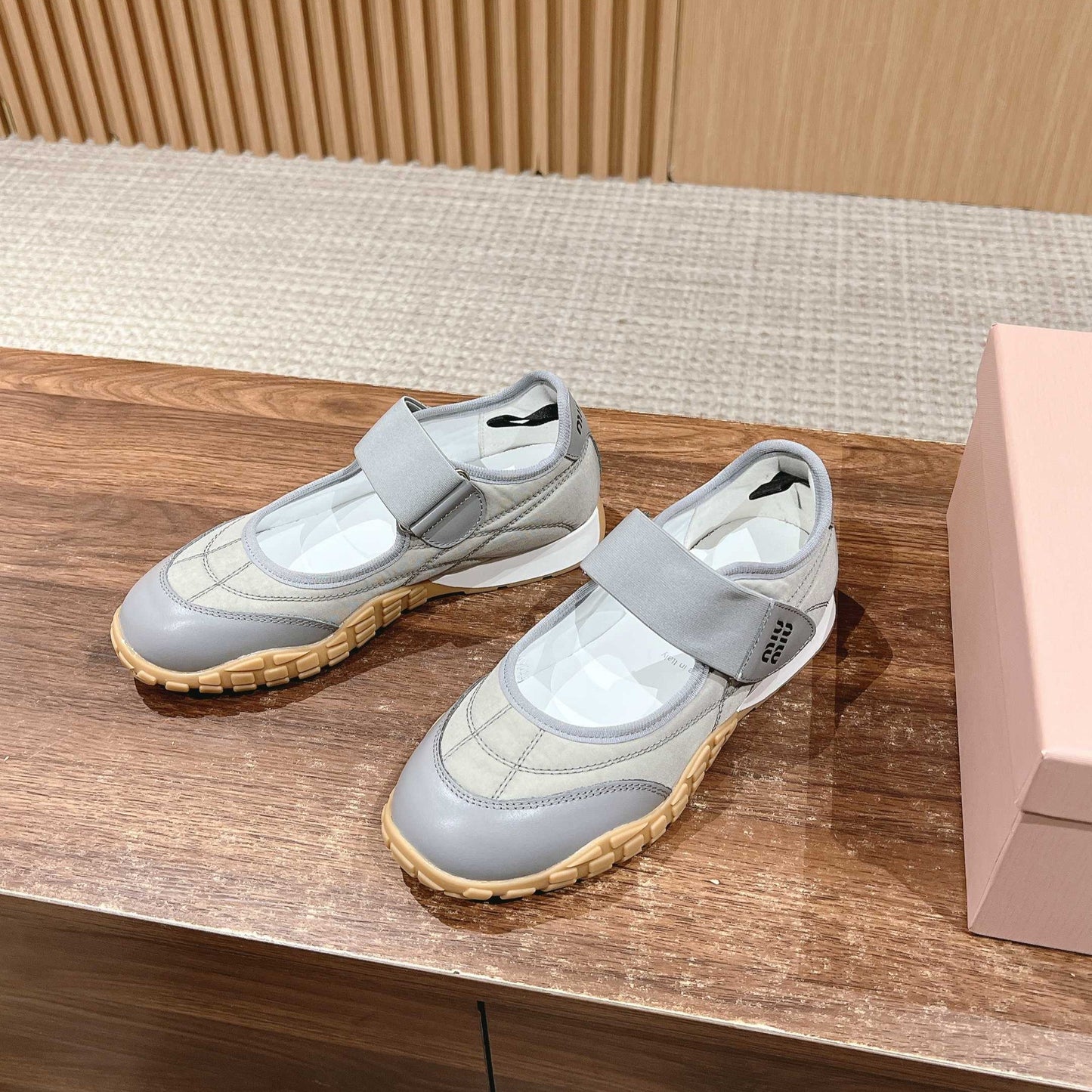 BALLET SHOES IN GRAY LAMBSKIN AND FABRIC ANTI-SLIP RUBBER SOLE - 35