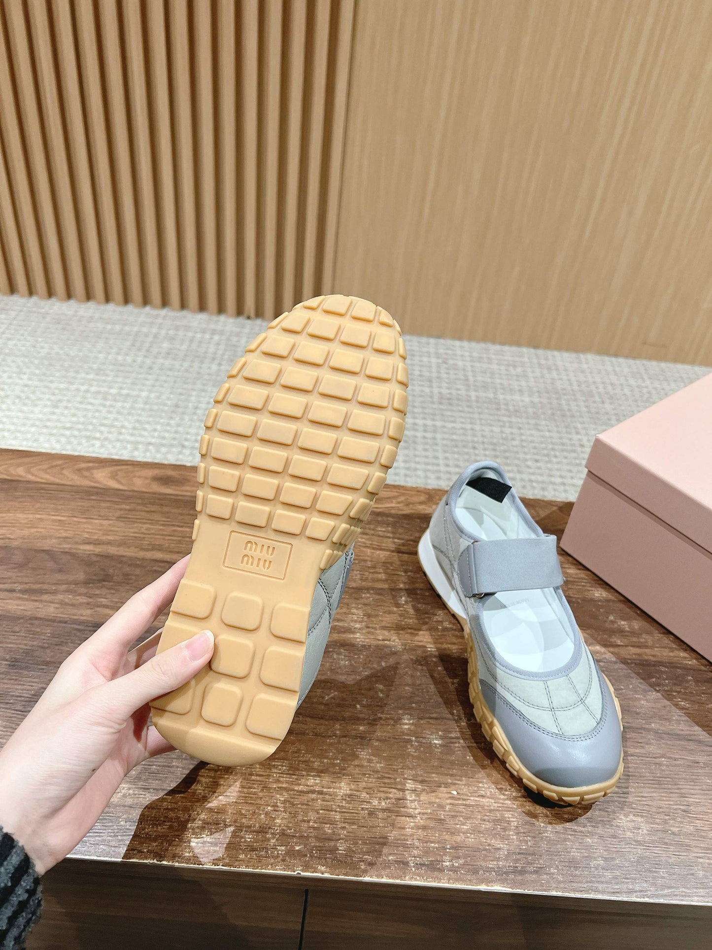 BALLET SHOES IN GRAY LAMBSKIN AND FABRIC ANTI-SLIP RUBBER SOLE - 35